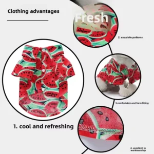 Summer Fruit Pattern Polyester Pet Shirt Breathable Thin Open Button Dog Clothes Casual Daily Puppy Apparel Small
