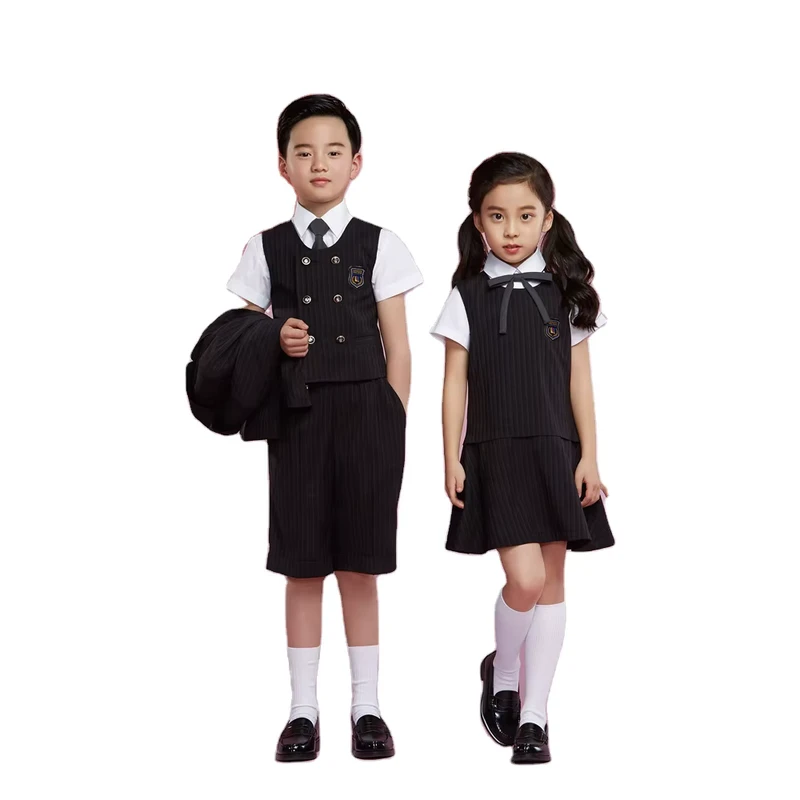 Summer Girls' School Uniform White Cotton Polyester Shirt and Dress