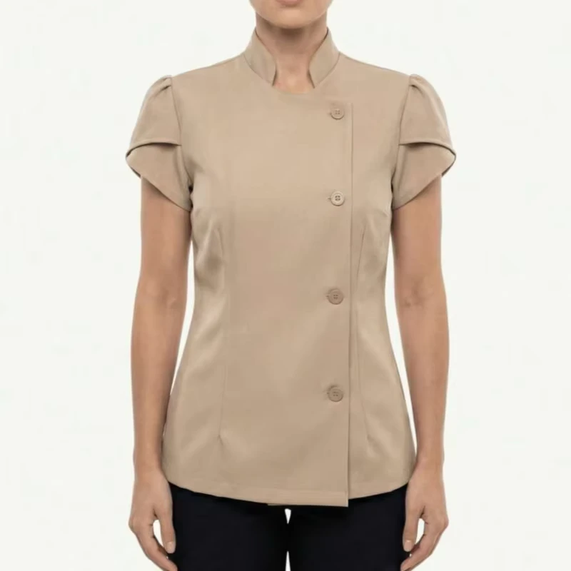 Summer Hotel Restaurant Staff Uniform Short Ruffle Sleeve Catering Service Outfit for Employees Professional Appearance