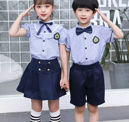 Summer Light Blue Short Sleeve Kindergarten Primary School Uniform
