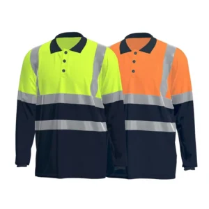 Summer Long Sleeve Hi Vis Work Polo Shirt 100% Polyester Quick Dry Reflective Strips Safety Workwear Shirt