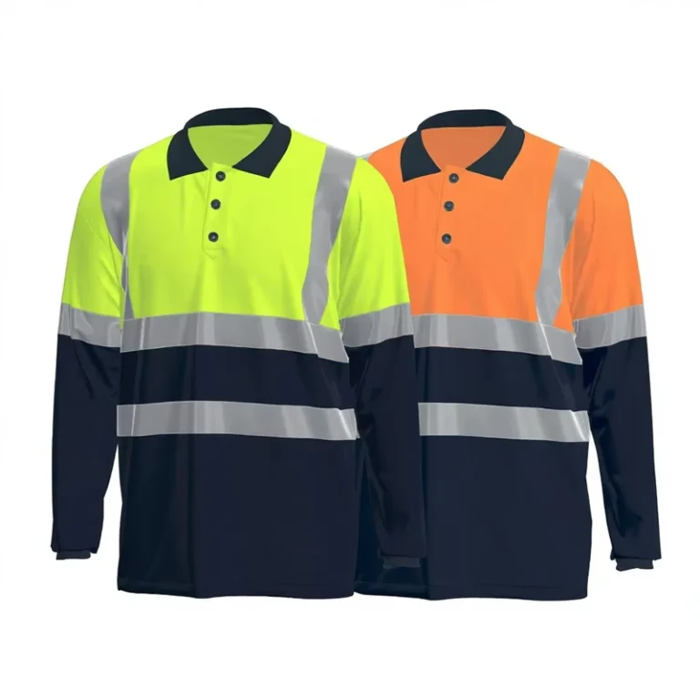Summer-Long-Sleeve-Hi-Vis-Work-Polo-Shirt-100-Polyester-Quick-Dry-Reflective-Strips-Safety-Workwear-Shirt