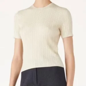 Summer New Retro Fine Cable Knit Crewneck Sweater Women’s Slim Fitting Short Sleeve Solid Color Top
