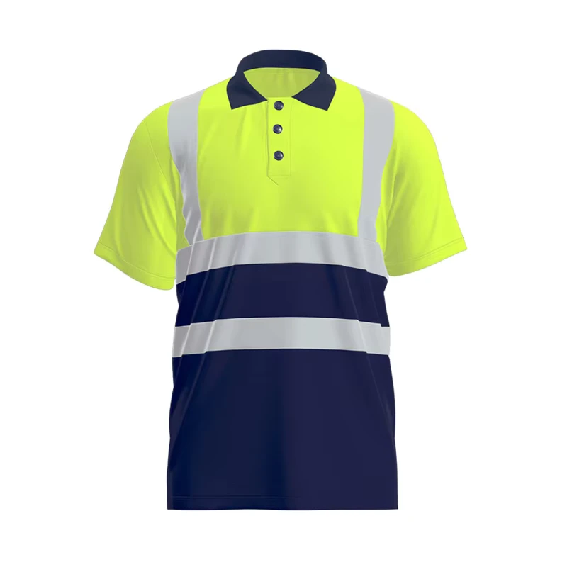 Summer Quick Dry Hi Vis Work Polo T Shirts Reflective Strips Safety Roadway Fluorescent Green Work Shirt