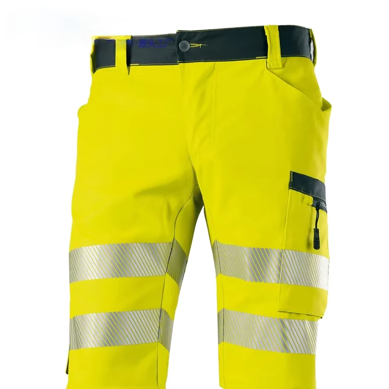 Summer Reflective Safety Workwear Hi Vis Mesh Work Suit T Shirt Cargo Shorts Sets With Reflective Tape
