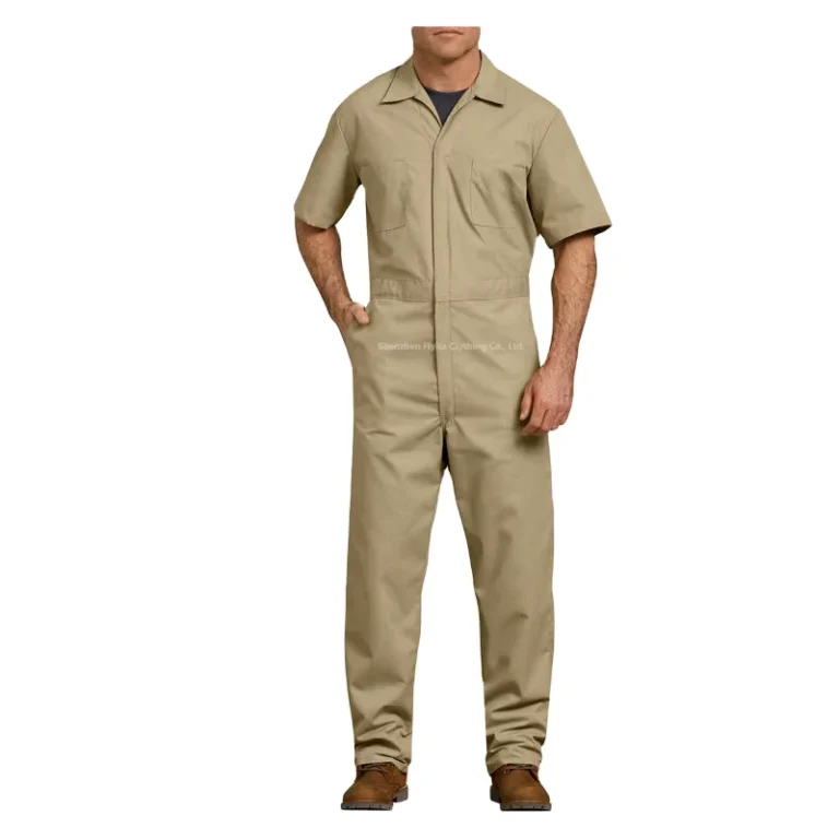 Summer-Short-Sleeve-Cotton-Industrial-Workwear-Jumpsuit-for-Cleaning-Construction-and-Oil-Gas-Work