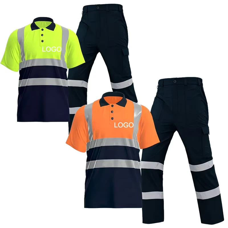 Summer Short Sleeve Hi Vis Work Wear Breathable Polyester Reflective Work Vest Shirt and Pant Custom Logo