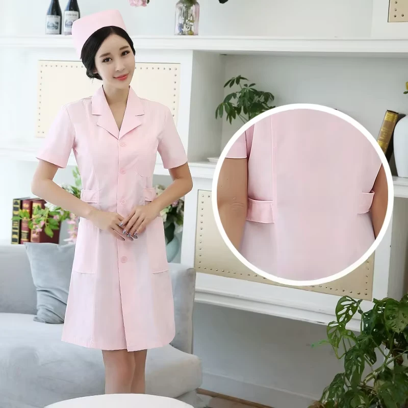 Summer Short Sleeve Nurse Lab Coat White Polyester Cotton Medical Uniform for Clinic Hospital