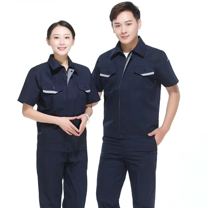 Summer Short Sleeve Waterproof Polyester Quick Dry Polo T Shirts Reflective Strips Safety Work Clothes Construction Work Pants