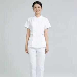 Summer Short-Sleeve White Nurse Dress and Scrub Uniform Set with Lab Coat and Pants