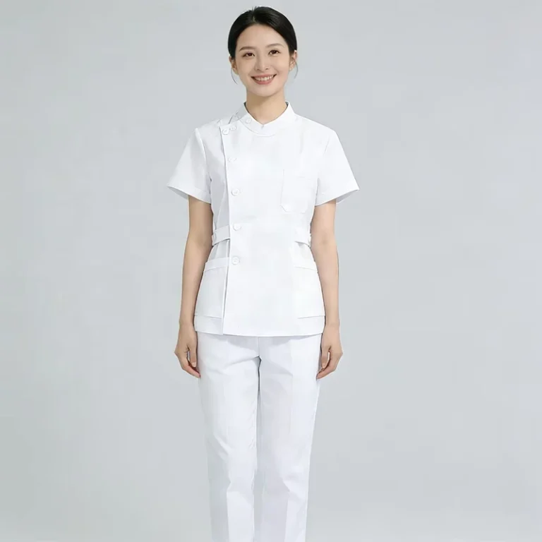 Summer-Short-Sleeve-White-Nurse-Dress-and-Scrub-Uniform-Set-with-Lab-Coat-and-Pants