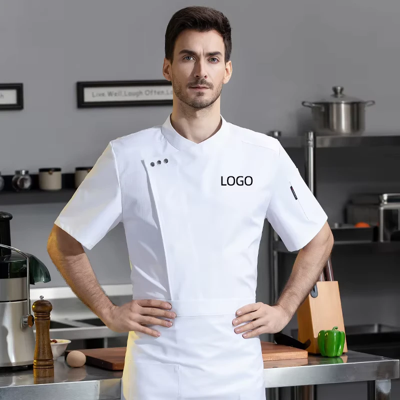 Summer Short-Sleeved Breathable Chef Uniform Shirt for Chinese Restaurant Bakery