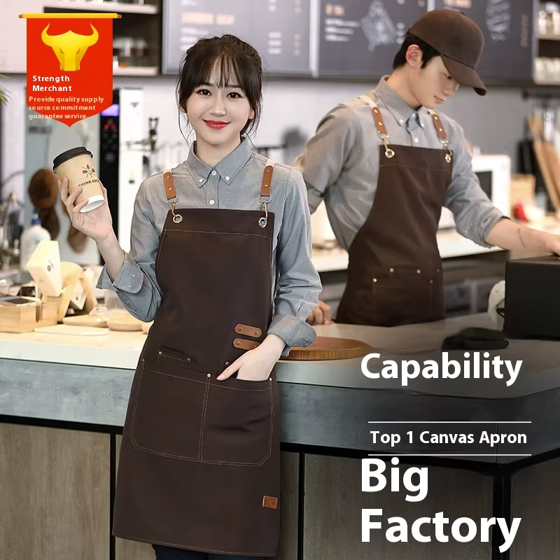 Summer Thin Canvas Women's Bib Apron Waterproof Oilproof Dirt-Resistant Catering Cleaning Workwear