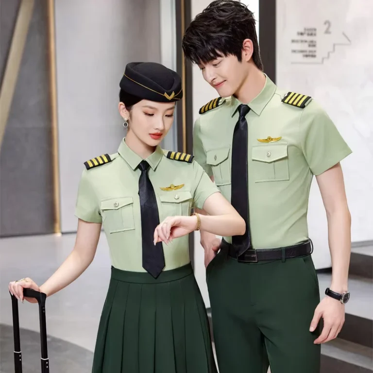 Summer-Unisex-Airline-Uniform-Short-Sleeve-Shirt-and-Pant-Set-Pilot-Suit-Needle-Detection-High-Speed-Rail-Polyester