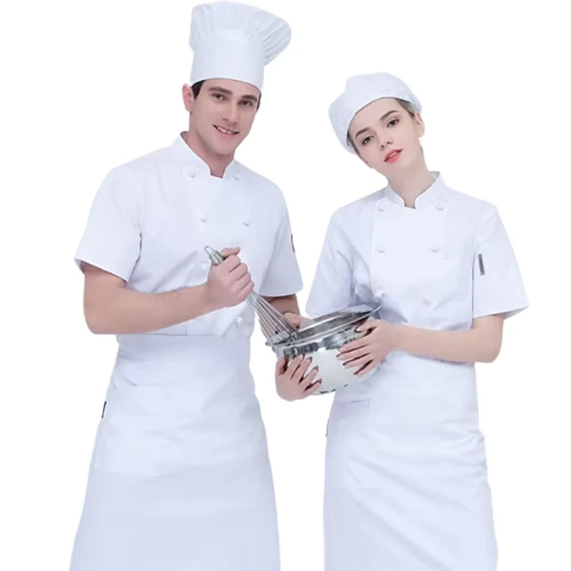 SunYue New Summer Custom Logo Short Sleeve Restaurant Work Waiter Waitress Coffee Uniform Set Uniforms Bakery Chef Uniform