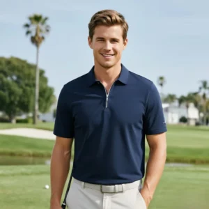 Supplier Polo Shirts 1/4 Zipper Breathable Quick Drying Pique Cotton Moisture Wicking Sublimation Printed Men Polo Golf Shirts