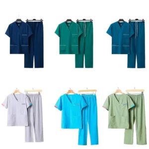 Surgical Medical Nursing Hospital Scrub Set with Nurse Cap Polyester Unisex Uniform