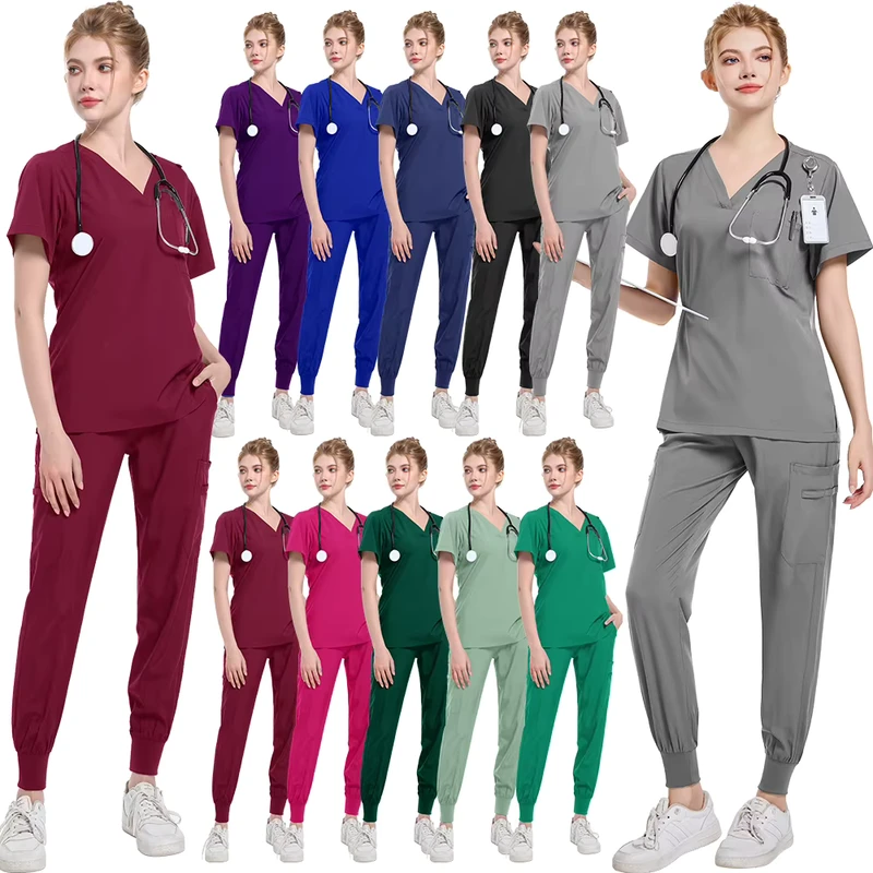 Surgical Scrub Uniform Set with Shoulder ID Badge Loop and Custom Logo