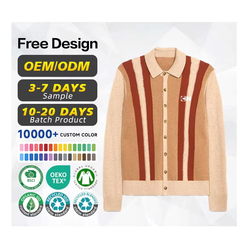 Sweater Manufacturer Custom Logo Men Cashmere Wool Light Weight Knit Cable Plaza Shirt Vertical Stripe Sweater