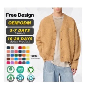 Sweater Manufacturer Custom logo Men Wool Nylon Oversized Fashion Fuzzy Knitted Cardigan Sweater with Button