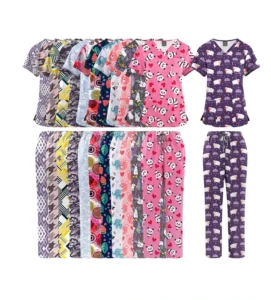 Sweet Cartoon Print Medical Scrub Set Soft Touch Nurse Doctor Working Uniform