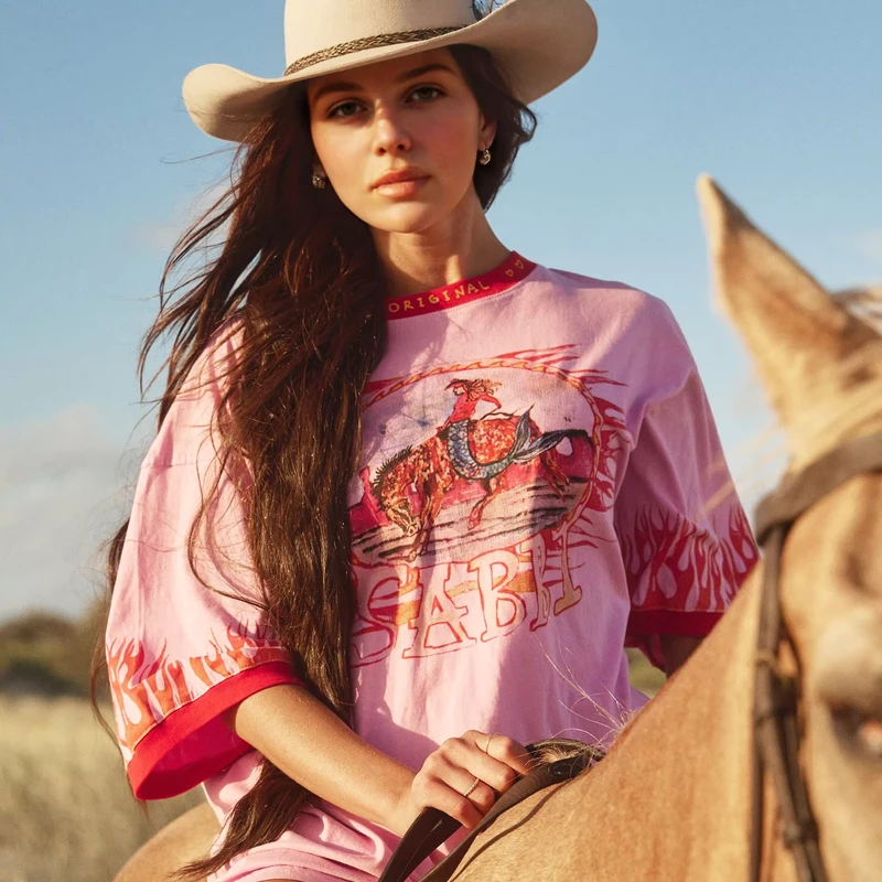 TS012 Woman Multiple Colors Short Sleeves Horse Riding Wear Western Top Print Pattern T Shirt