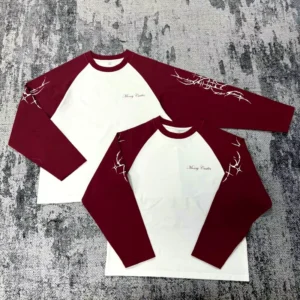 TS3745 Custom Logo Streetwear Graphic Pure Cotton Digital Print Long Sleeve Shirt Men’s Raglan Sleeves Loose Fit T Shirts