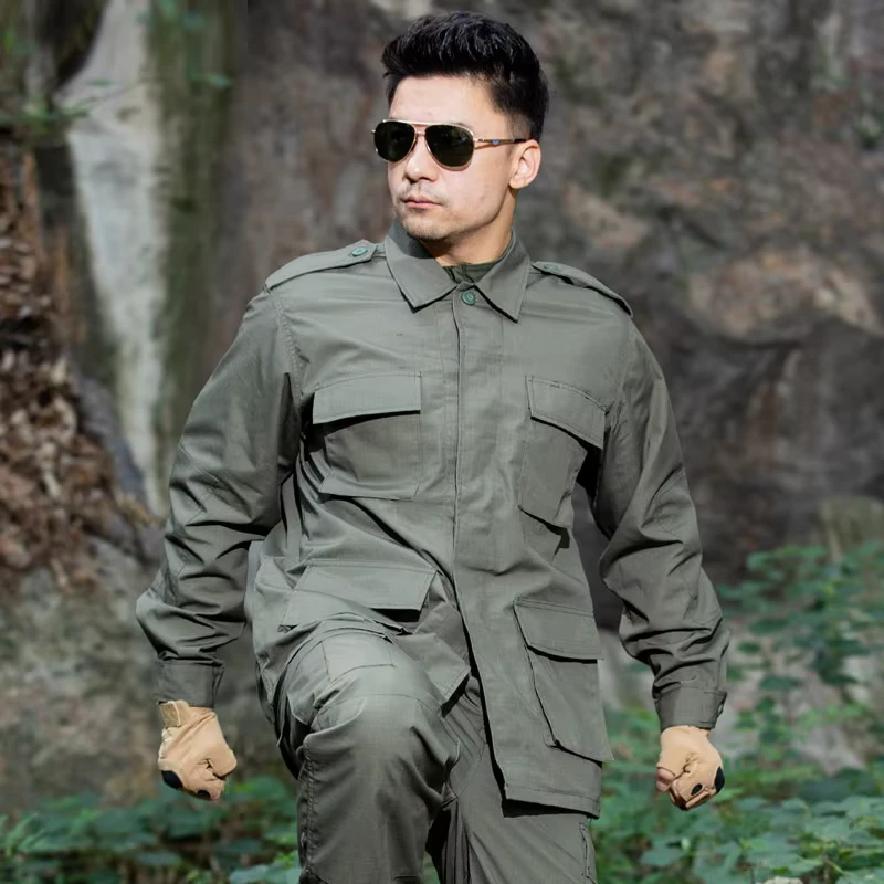 Tactical BDU Uniform Set, Olive Green Camouflage, with Multiple Pockets