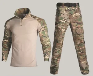 Tactical Camouflage Long-Sleeve T-Shirt and Pants Set Ripstop Green Men’s Uniform