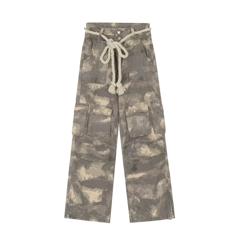 Tactical Pants American Trendy Brand Multi Pocket Camouflage Cotton Fabric Men Cargo Pants Casual Pants Straight Knitted Regular