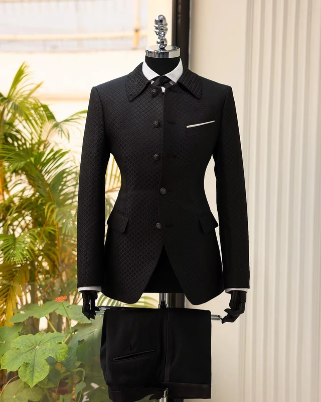 Tailor-Made-Black-Jacquard-Mens-Suit-Man-Clothing-Wedding-Groom-Prom-Formal-Business-Terno-Masculino-Dress-Sets-2-Pcs