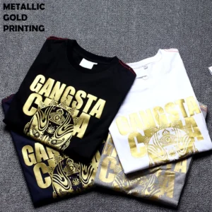 Tee Shirt Graphic Logo T shirts 100% Cotton Streetwear Tshirt Custom Gold Foil Screen Printing Men T Shirt
