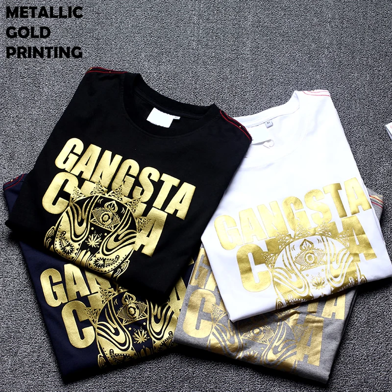 Tee Shirt Graphic Logo T shirts 100% Cotton Streetwear Tshirt Custom Gold Foil Screen Printing Men T Shirt