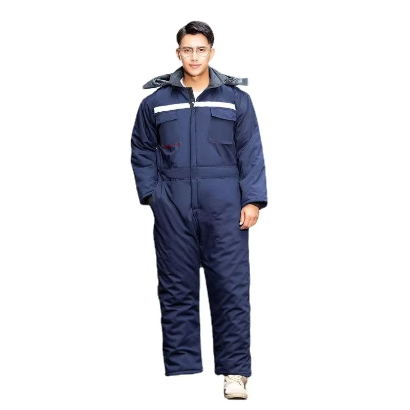 Thickened Cotton-Padded One-Piece Winter Overalls, Waterproof Polyester-Cotton Jacket Suit