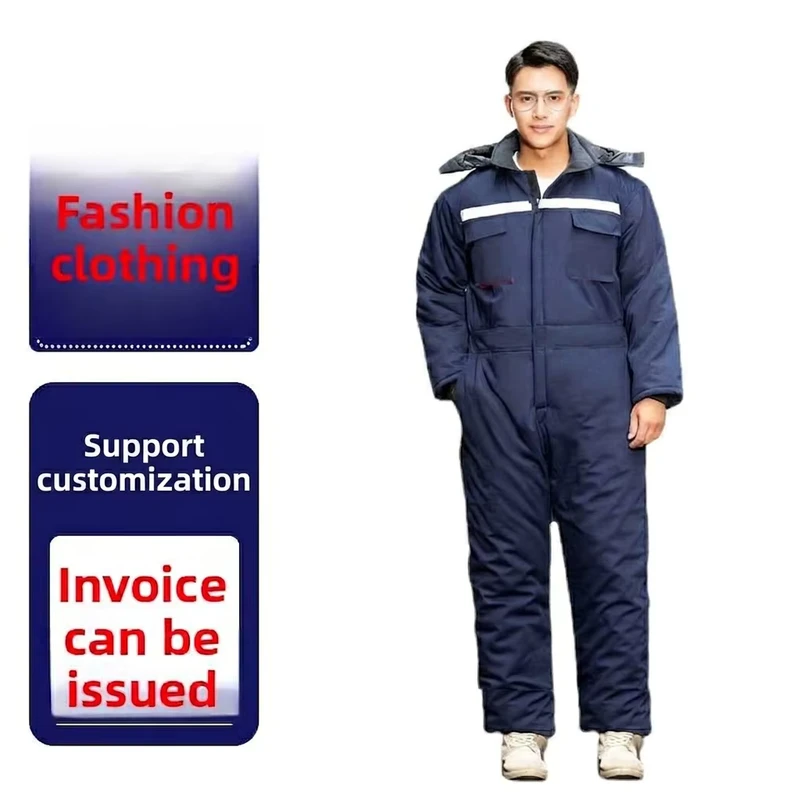 Thickened Cotton-Padded Winter One-Piece Work Overalls, Cold-Proof Polyester-Cotton Jacket Suit