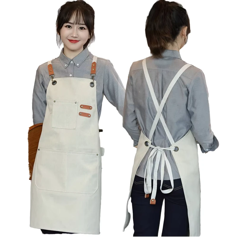 Thickened Waterproof Canvas Unisex Bartender Apron with Custom Logo for Coffee Bars