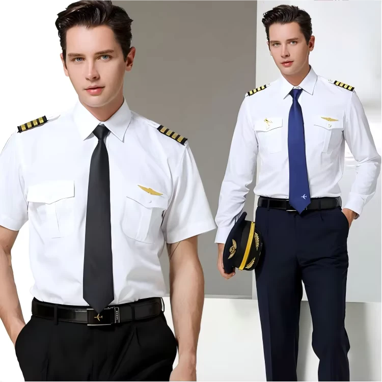 This-White-Short-sleeve-Summer-Shirt-Serves-As-a-Uniform-for-Pilots-air-Stewards-Male-Captains-and-Property-Security-Staff