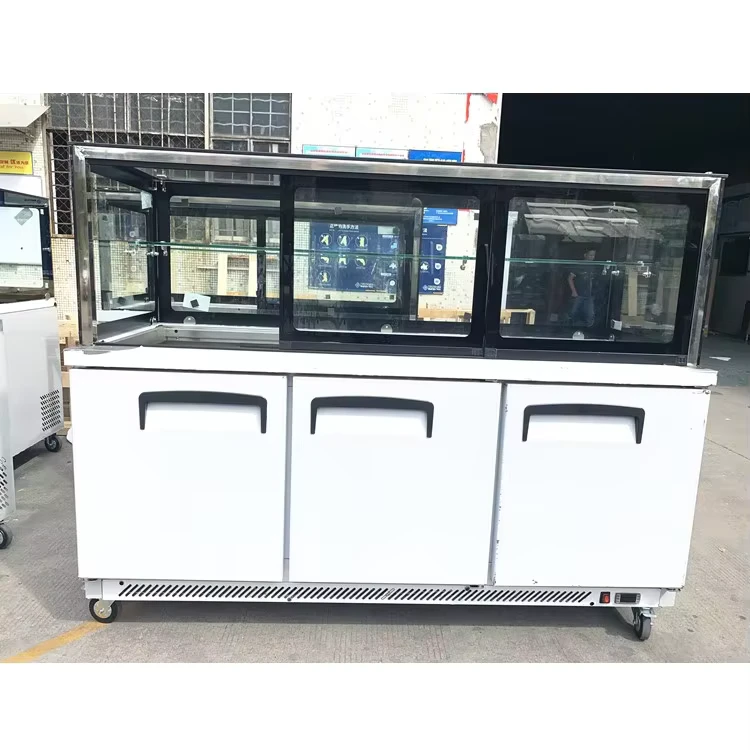 Three-Door Glass Cover Salad Bar Counter Display Chiller Direct Cooling Freezer Refrigerator