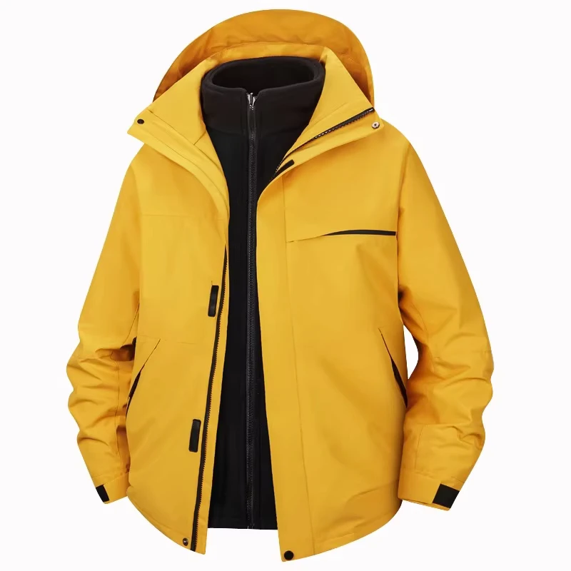 Three in One Outdoor Winter Streetwear Jacket for Men and Women Custom Hooded Front Logo Windproof Waterproof
