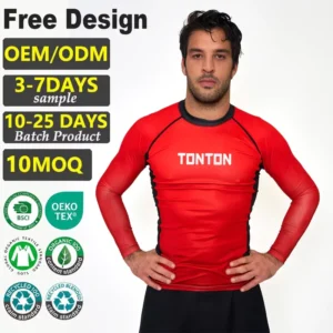Tontons Factory Custom Anti chafing Jiu Jitsu No Gi Training Grappling Workout Men’s Compression Shirts Rash Guard