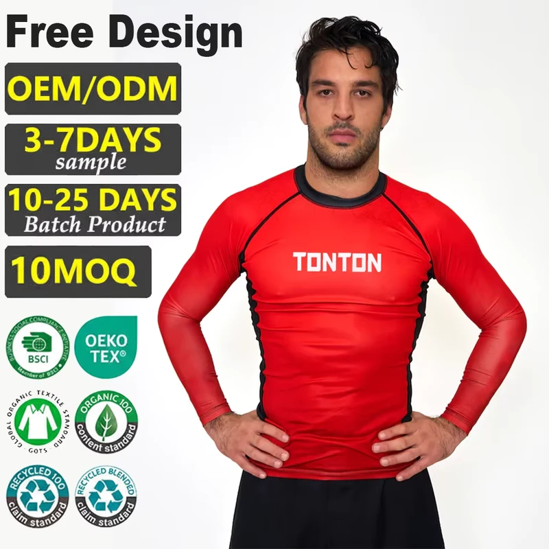 Tontons Factory Custom Anti chafing Jiu Jitsu No Gi Training Grappling Workout Men's Compression Shirts Rash Guard