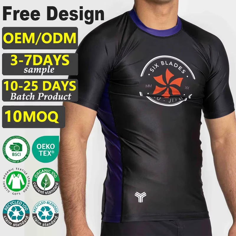 Tontons Factory Custom Compression Rash Guard Quick Dry Elastic Fabric Anti slip Silicone Band for Martial
