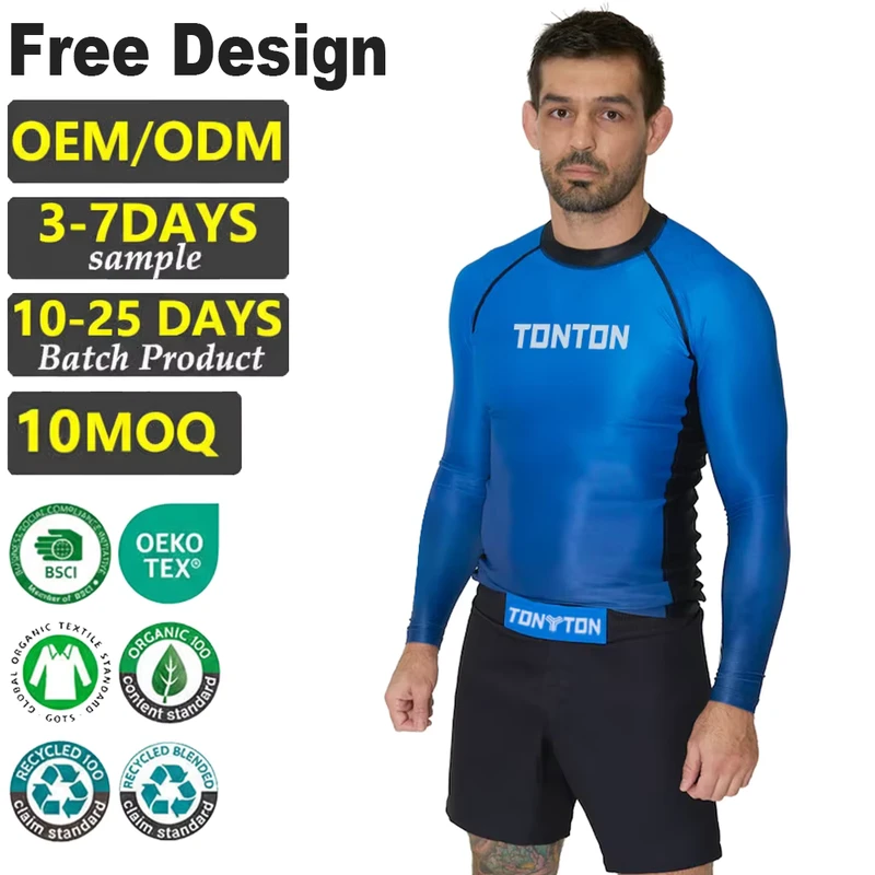 Tontons Factory Custom Compression Rash Guard with Reinforced Seams for Men Ideal for Brazilian Jiu Jitsu Wrestling
