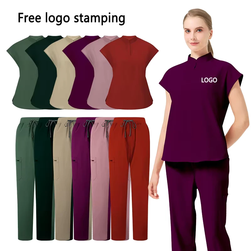 Top Quality Custom Logo Stretch Medical Nursing Scrub Sets Breathable Hospital Dental Clinic Beauty Salon Scrubs Uniforms Sets