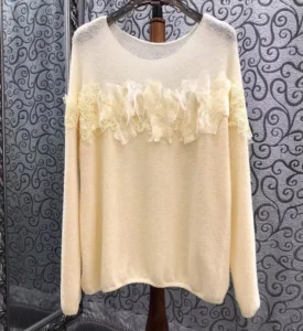 Top Quality New Wool Sweater Autumn Winter Pullovers Women Tassel Lace Embroidery Knitting Long Sleeve Soft Yellow Jumper