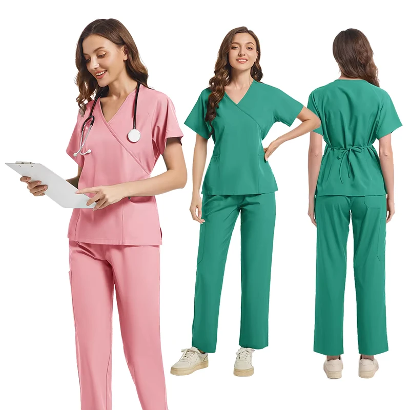 Top Sale Nurses Hospital Uniforms Two Pieces Stretch Spandex Pants Scrubs Suit Nursing Jogger Women Scrubs Uniforms Joggers Sets