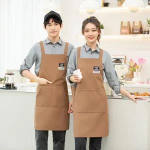 Touchhealthy Blank Logo Adjustable Reusable Cotton Women Waterproof Apron Baking Chef Cooking Kitchen Apron With Two Pockets