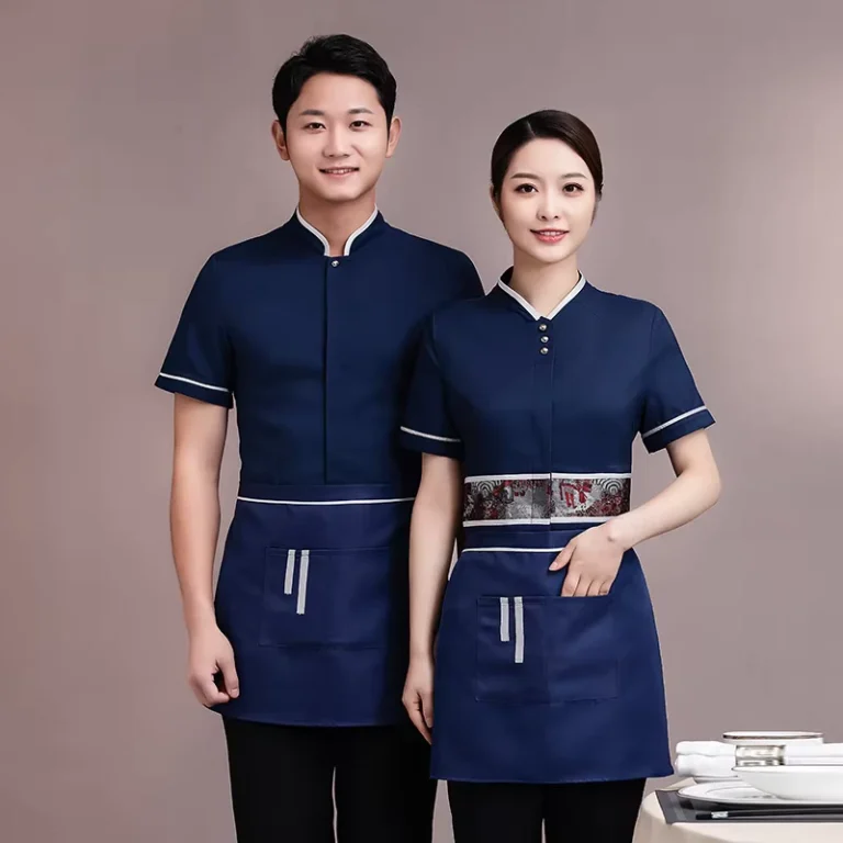 Touchhealthy-Restaurant-Bar-Uniforms-Short-Sleeve-Shirt-Apron-Set