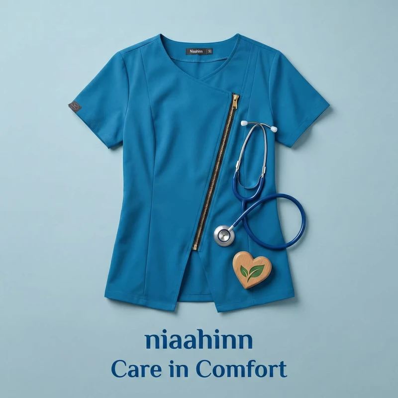 Touchhealthy Women's Hospital Nursing Scrub Uniform Set with Custom Logo Zipper Worsted Fabric Polyester Rayon Spandex Material