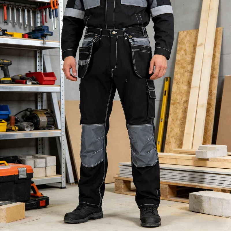 Triple Needle Breathable Work Pants With Double Knee Construction Cargo Work Wear Clothing